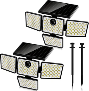 Outdoor Motion Sensor Lights, Solar Light with 4 Rotatable Heads, 3 Motion Senso - Picture 1 of 8