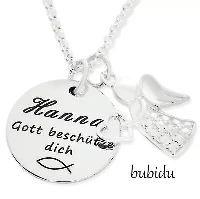 GALWANI Taufkette personalisiert Anhänger rund Gravur Name Schutz Engel 925er Silber