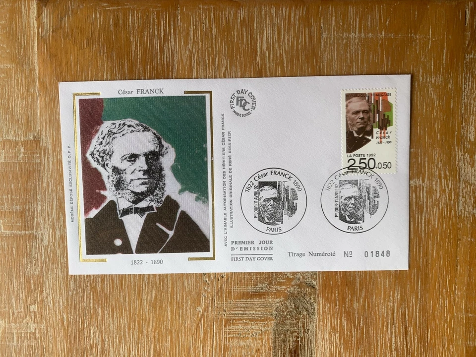 FRANCE 1992 FDC SILK CESAR FRANCK COMPOSER - Image 1 of 1