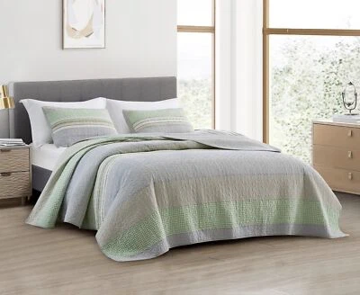 Chezmoi Collection Boho Chic Plaid Striped Cotton Patchwork Quilt Bedspread Set - Image 1 of 4