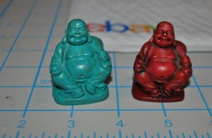 VTG Miniature S/2 Laughing Buddha Budai red green Good Luck FENG SHUI - Picture 1 of 3
