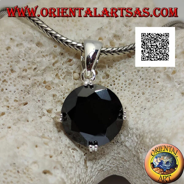 Ciondolo in argento 925‰zircone spinello tondo incastonato sui 4 punti cardinali - Immagine 1 di 1