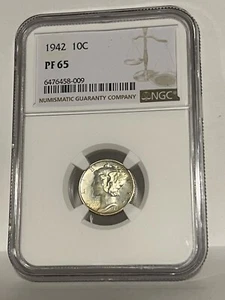 1942 PF65 (Proof) Mercury Dime NGC Certified Gem - White/Gold Tone - Picture 1 of 2