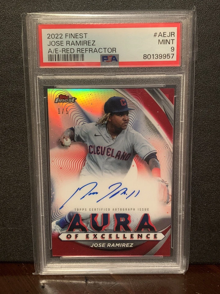 Jose Ramirez 2022 Topps Finest Aura Of Excellence Auto Red 1/5 PSA MINT 9 - Image 1 of 2