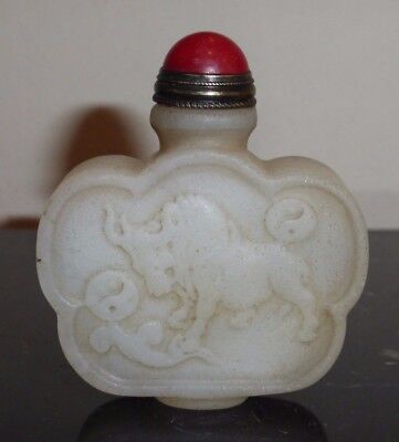 Very Fine Antique Chinese White Jade Carved Snuff Bottle • 119£
