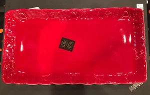 Maioliche Jessica RENTIER & BÄUME rot 12" Weihnachten Tablett Platte Italien -- Neu mit Etikett - Bild 1 von 5