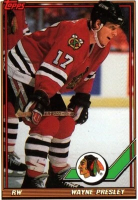 Wayne Presley RW Blackhawks Topps Ice Hockey Card No 385 1991 - Image 1 of 2