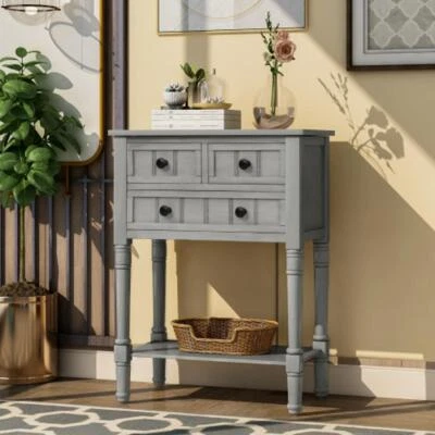 TREXM Narrow Console Table,Three Storage Drawers and Bottom Shelf,Gray Wash - Image 1 of 4