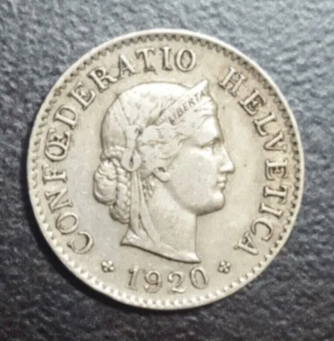 1920 SWITZERLAND 103 YEARS OLD 5 RAPPEN COIN XF KM 26 Cover
