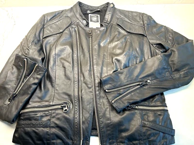 G Star Raw WOMAN Vintage Aviator Motorcycle Biker Black Leather Jacket Size L - Image 1 of 4