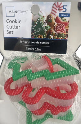 5 Comfort Grip Christmas Cookie Cutters  Tree Star Gingerbread Candy Cane Snowma - Image 1 of 4