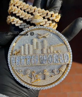 Colgante Hombre MOISSANITE VVS1 GRANDE PERSONALIZADO REAL PLATA 925 2.75" Pasa Probador Foto 1 de 4