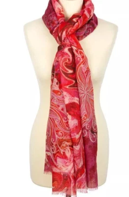 Extra large stole 31x90inch pink abstract 100% merino Pavlovo Posad scarf 10452 - Image 1 of 4