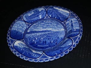 Plato de recuerdo de porcelana antiguo Rowland and Marcellus Flow azul Atlantic City - Imagen 1 de 7