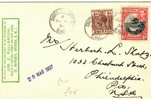GRENADA KGV KGVI Mixed Reigns Cover Philately USA Philadelphia 1938 PB82 - Picture 1 of 6