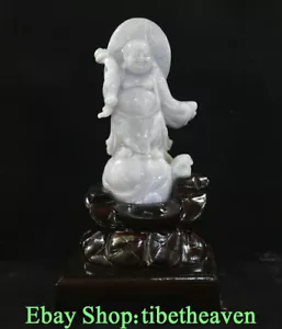 Estatua de Buda Maitreya Happy Laugh Maitreya de jadeíta esmeralda hielo natural antigua de China de 6,8" - Imagen 1 de 12