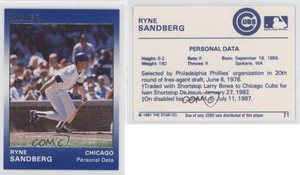 1991 Star Silver /2000 Ryne Sandberg #71 HOF