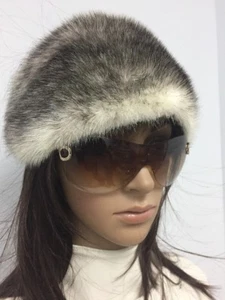 IVORY BLACK CROSS MINK FUR HEADBAND ELASTIC Sz. 22´´-23´´ n18-14 - Picture 1 of 5