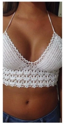 ¡¡NUEVO!! COACHELLA CROCHET HECHO A MANO TANK/CROP TOP BLANCO 100% ALGODÓN MEDIANO Foto 1 de 4
