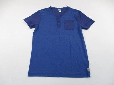 Camisa G Star Raw Para Hombre Pequeña Henley Azul Manga Corta Informal Foto 1 de 4