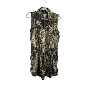 CACHE womens size L silk animal print collared tie waist romper with pockets - Picture 1 of 5
