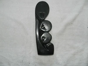 BLACK STONE CARVING FACES TOTEM SCULPTURE 10" - Picture 1 of 8