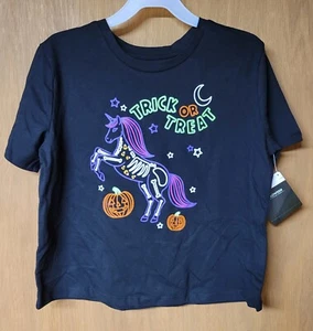 Girls Halloween Unicorn Trick Or Treat Tee Shirt - New Sizes XS-XXL - Picture 1 of 2