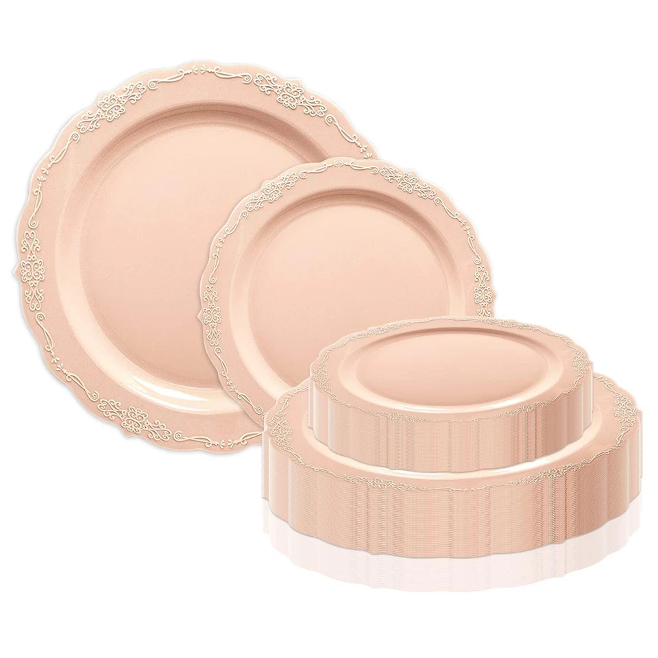 Elegantes juegos de valor de platos de plástico desechables vintage para fiesta de boda 120 piezas Foto 1 de 2