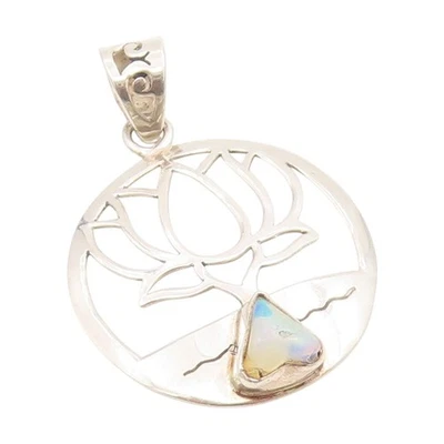 925 Пробы винтажный подвеска огня опал лотоса цветок вырез медаль PT25565 - Изображение 1 из 4