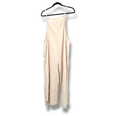 Womens Beige Linen Feel Wide Leg Jumpsuit Overalls Size XXL Boho Casual - Image 1 of 4