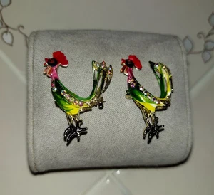 Lot 2 Rooster Brooch Pin Enamel Rhinestone Aurora Borealis Scatter Pins Vintage - Picture 1 of 8