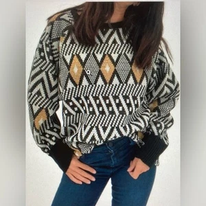 Diane Von Furstenberg Vintage 80-90 Metallic Abstract Print Knit Sweater Large - Picture 1 of 9