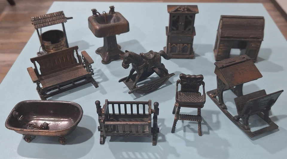 Lot of TEN Durham Industries Metal Mini's Rocking Horse, Desk, Cradle, Well, +6 - Image 1 of 4