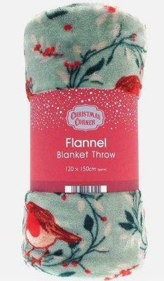 Country Club Festive Robins Soft, Plush Flannel Fleece Blanket Throw 120x150cm - Image 1 of 2
