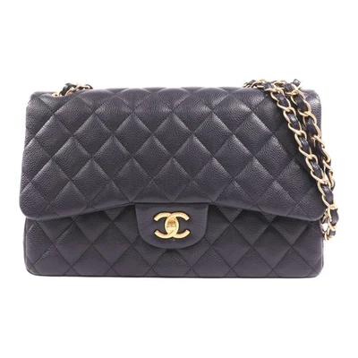 Bolso de Hombro Clásico Grande Chanel CC GHW Cuero de Becerro Azul Marino Foto 1 de 4
