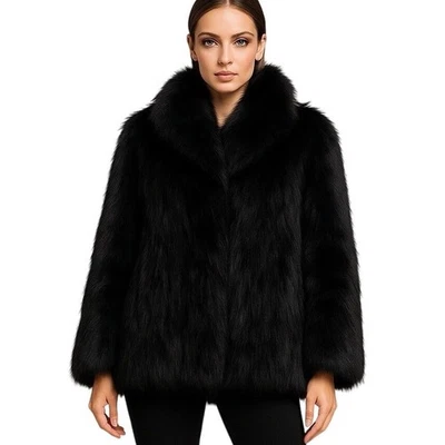 Henig Furs Black Fox Fur Coat Luxe Real Fur Medium Large Denmark Vintage 90s - Image 1 of 4