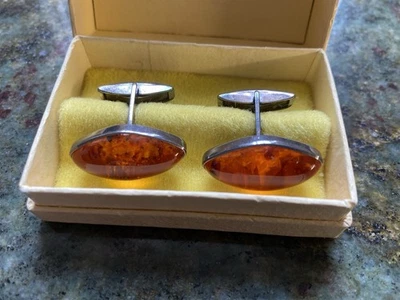 Antike Bernstein Manschettenknöpfe,  835er Silber - Bild 1 von 4