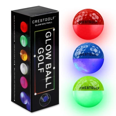 CRESTGOLF Glow in the Dark Golf Ball, Super Bright Light Up LED Balls , 3 Pack