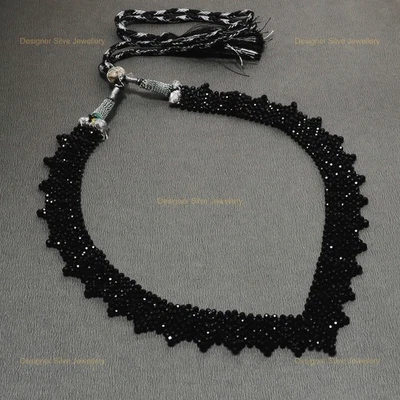 Oferta de Halloween Natural Espinela Negra 925 Plata Cuentas Hija Collar Hecho a Mano Foto 1 de 4