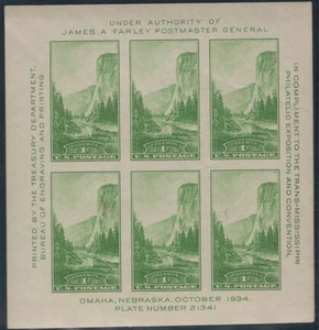SC# 751 - 1935 Special Printing - 1¢ Yosemite - No Gum -Sheet of 6 - Mint Hinged - Picture 1 of 1