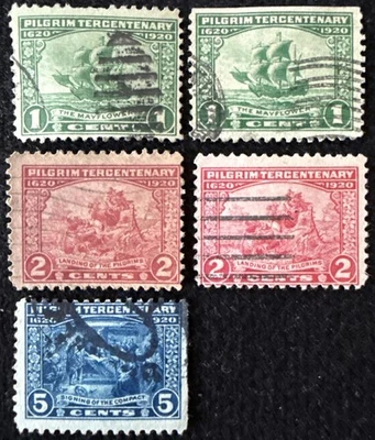 1920 US 1c, 2c, 5c Pilgrim Tercentenary Stamps Used, SC#548-550 CV~$20 - Image 1 of 2