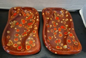 VTG Pair Of MCM Curvy Ashtrays/Catch All Dishes Orange/Brown - Picture 1 of 12