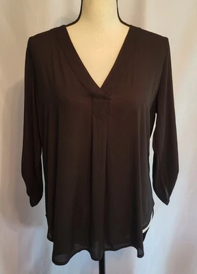 Blusa top negra para mujer con cuello en V semi transparente talla M lengüeta enrollable exuberante Foto 1 de 4