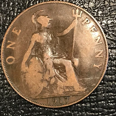 MOEDA DE CENTAVO VINTAGE FINA 1917 GRANDE BRITÂNICA-NOV050 - Imagem 1 de 2