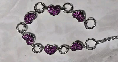 Kay jewelers Sterling silver pink lab created sapphire heart tennis Bracelet - Image 1 of 4