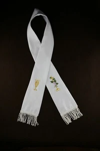 White Satin Stole Sash Baptism Christening Embroidered piece for baby Toddler - Picture 1 of 2