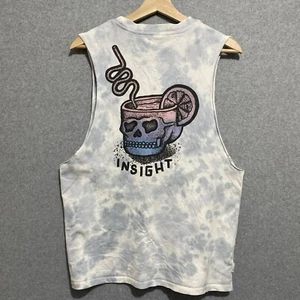 INSIGHT Sleeveless Top Womens Size 10 Front Back Graphic Blue Tie Dye Cotton - Picture 1 of 9