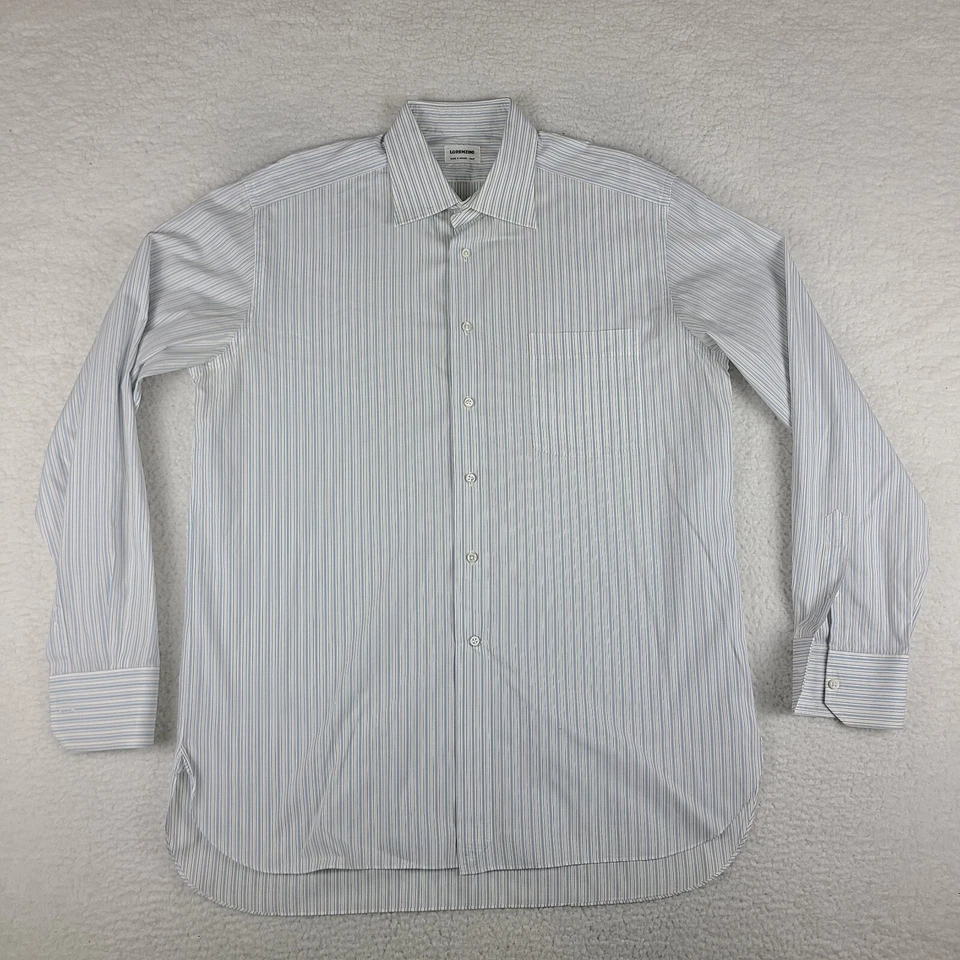 Camisa de vestir Lorenzini para hombre 17/43 azul blanco a rayas 100 % algodón abotonada GC Foto 1 de 4