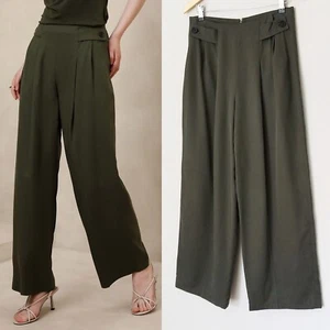 Banana Republic Tencel Plissee Hose weites Bein Größe 6 Stahl olivgrün hohe Taille - Bild 1 von 14