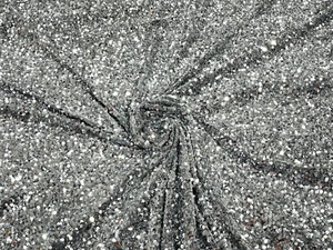 Silver 5mm sequins on a Gray stretch velvet 2-way stretch, sold by the yard. - Picture 1 of 2